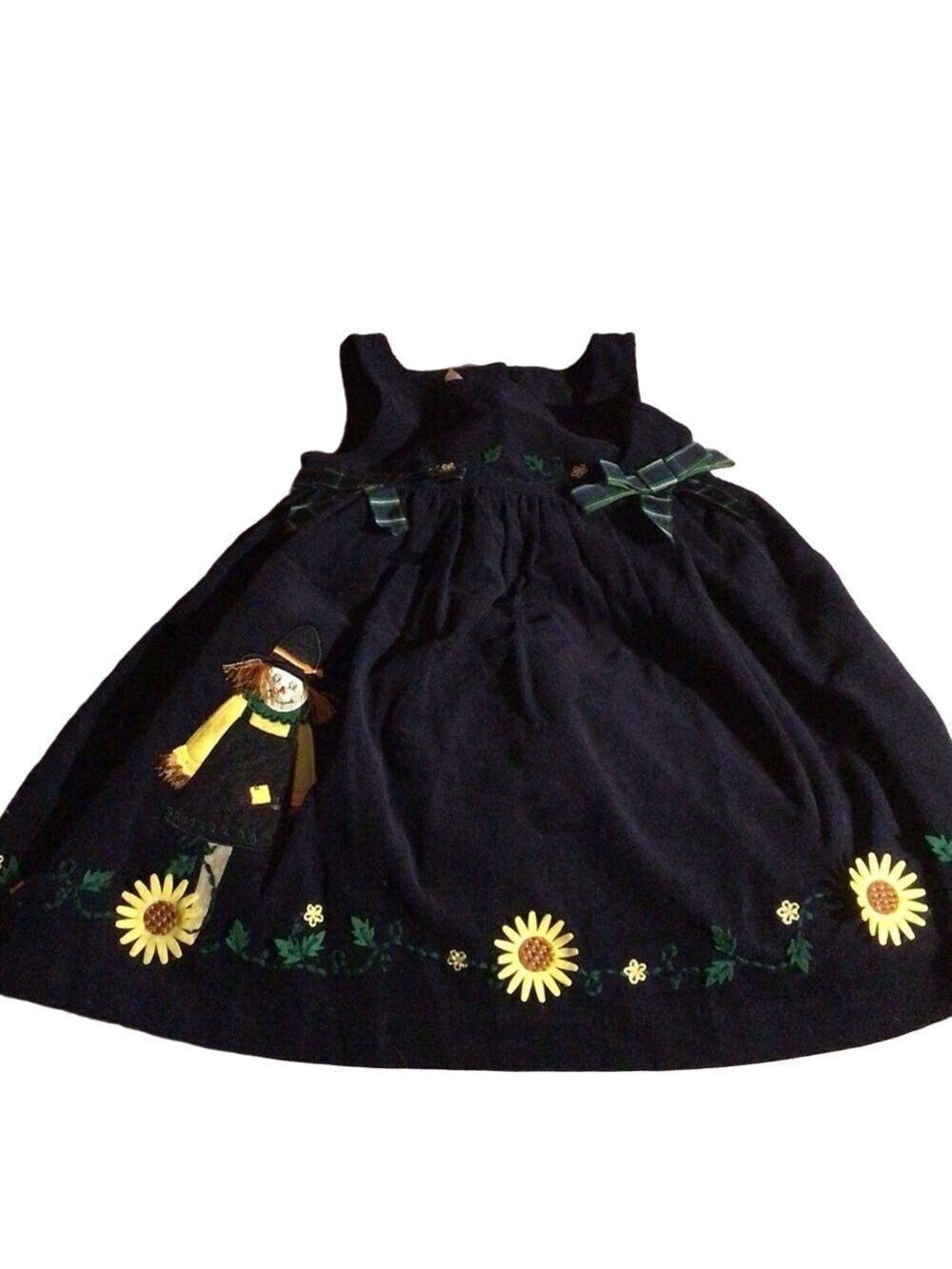 Bonnie Jean Navy Corduroy Jumper with Embroidered Sunflower Accents Sz 6